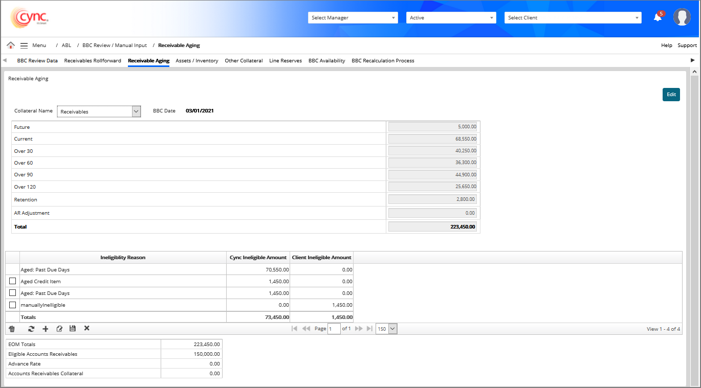 Receivables Aging page